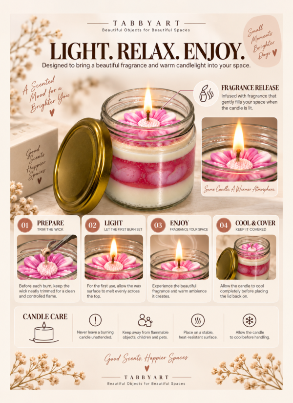 Floral Jar Candle – Handmade Layered Soy & Gel Wax with Pink Flower Topper