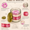 Detailed view of TabbyArt floral jar candle showing signature pink flower topper, artistic cream and pink gel wax layers, clear glass jar and scented experience