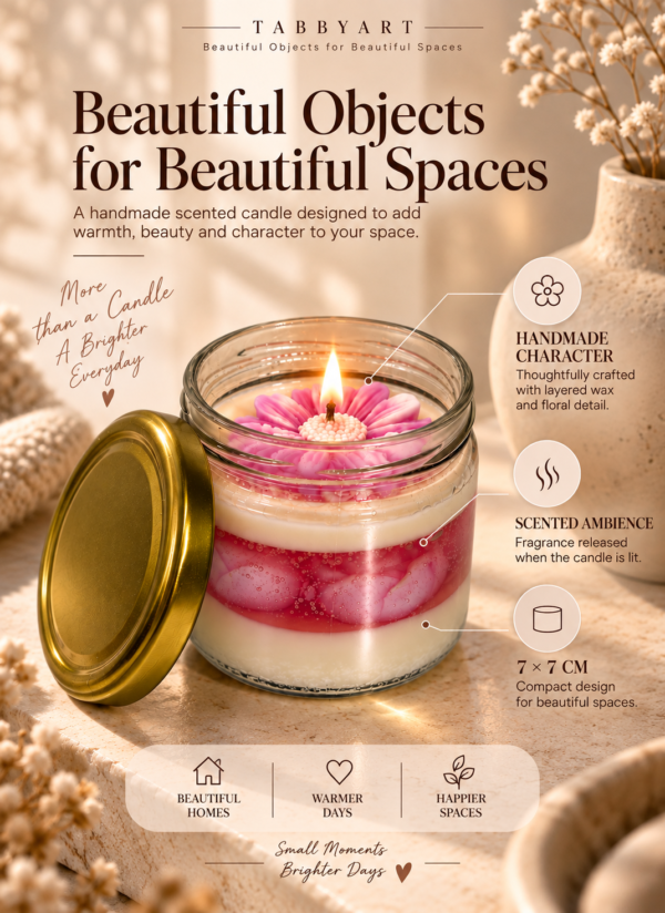 Floral Jar Candle – Handmade Layered Soy & Gel Wax with Pink Flower Topper